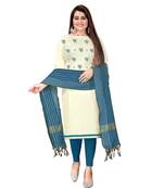 White Slub Cotton Embroidered Unstitched Dress Material