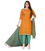 Orange Banarasi Cotton Embroidered Unstitched Dress Material