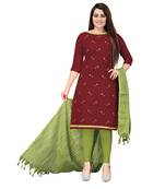 Maroon Banarasi Cotton Embroidered Unstitched Dress Material