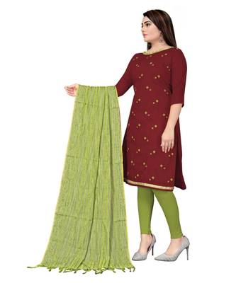 Maroon Banarasi Cotton Embroidered Unstitched Dress Material 3