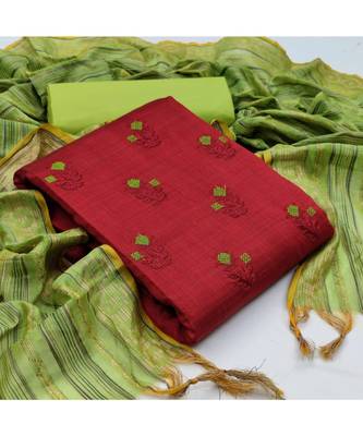 Maroon Banarasi Cotton Embroidered Unstitched Dress Material 5