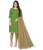 Green Chanderi Cotton Embroidered Unstitched Dress Material