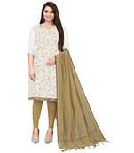 White Chanderi Cotton Embroidered Unstitched Dress Material