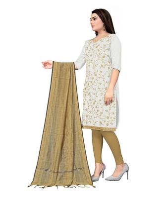 White Chanderi Cotton Embroidered Unstitched Dress Material 3