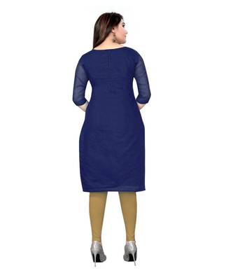 Navy Blue Chanderi Cotton Embroidered Unstitched Dress Material 2