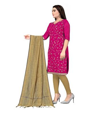 Pink Chanderi Cotton Embroidered Unstitched Dress Material 2