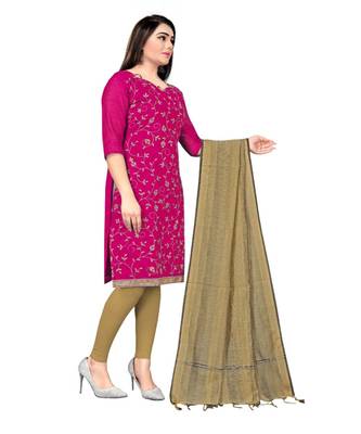 Pink Chanderi Cotton Embroidered Unstitched Dress Material 4