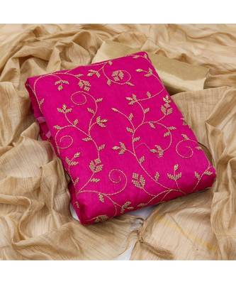 Pink Chanderi Cotton Embroidered Unstitched Dress Material 5