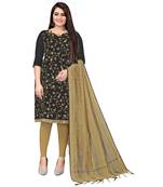 Black Chanderi Cotton Embroidered Unstitched Dress Material