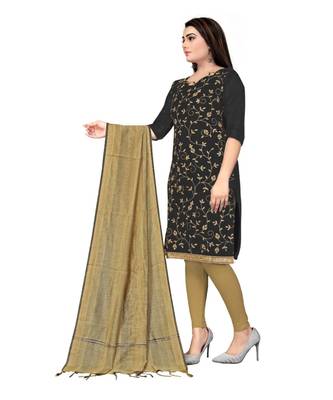 Black Chanderi Cotton Embroidered Unstitched Dress Material 2