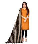Orange Chanderi Cotton Embroidered Unstitched Dress Material