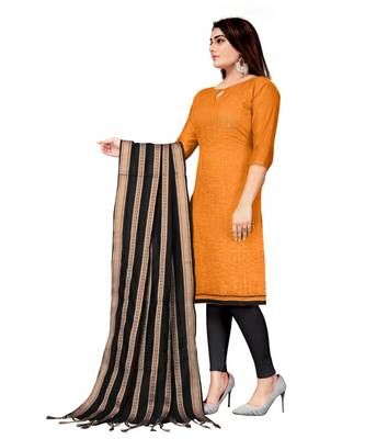 Orange Chanderi Cotton Embroidered Unstitched Dress Material 3