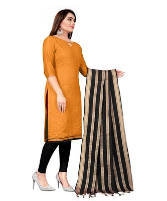 Orange Chanderi Cotton Embroidered Unstitched Dress Material 4