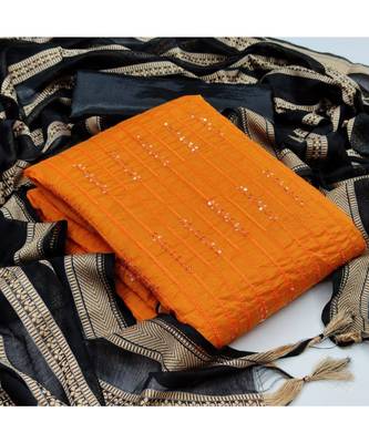 Orange Chanderi Cotton Embroidered Unstitched Dress Material 5