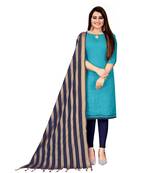Sky Blue Chanderi Cotton Embroidered Unstitched Dress Material