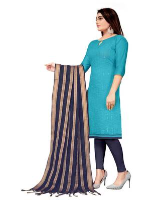 Sky Blue Chanderi Cotton Embroidered Unstitched Dress Material 3