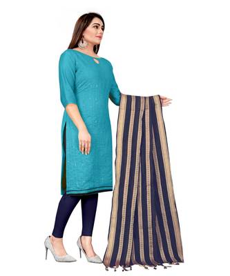 Sky Blue Chanderi Cotton Embroidered Unstitched Dress Material 4