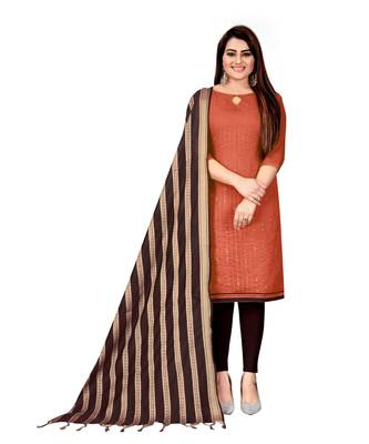 Peach Chanderi Cotton Embroidered Unstitched Dress Material 1