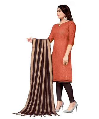 Peach Chanderi Cotton Embroidered Unstitched Dress Material 3