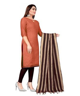 Peach Chanderi Cotton Embroidered Unstitched Dress Material 4
