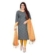 Grey Slub Cotton Embroidered Unstitched Dress Material