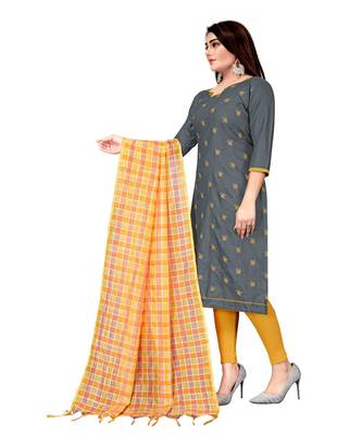 Grey Slub Cotton Embroidered Unstitched Dress Material 3