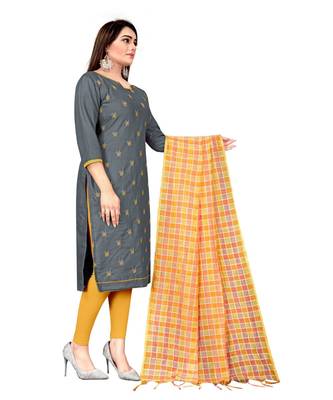 Grey Slub Cotton Embroidered Unstitched Dress Material 4