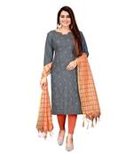 Grey Slub Cotton Embroidered Unstitched Dress Material