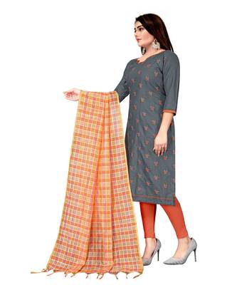 Grey Slub Cotton Embroidered Unstitched Dress Material 3