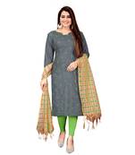 Grey Slub Cotton Embroidered Unstitched Dress Material