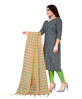 Grey Slub Cotton Embroidered Unstitched Dress Material 3