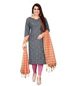 Grey Slub Cotton Embroidered Unstitched Dress Material