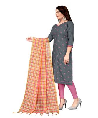 Grey Slub Cotton Embroidered Unstitched Dress Material 3