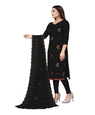 Black Georgette Embroidered Unstitched Dress Material 2