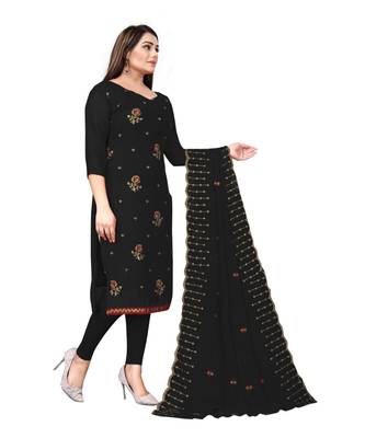 Black Georgette Embroidered Unstitched Dress Material 4