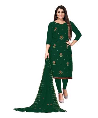Green Georgette Embroidered Unstitched Dress Material 1