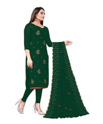 Green Georgette Embroidered Unstitched Dress Material 2