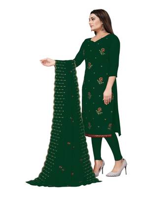 Green Georgette Embroidered Unstitched Dress Material 3