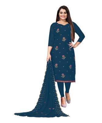 Blue Georgette Embroidered Unstitched Dress Material 1