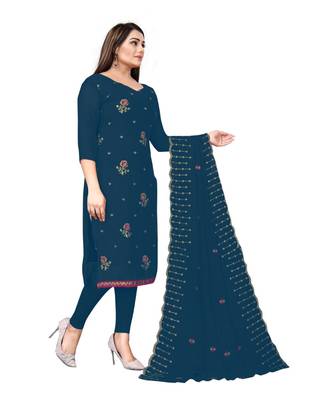 Blue Georgette Embroidered Unstitched Dress Material 2