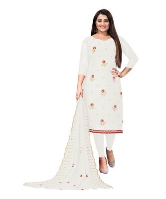 White Georgette Embroidered Unstitched Dress Material 1