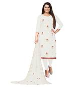 White Georgette Embroidered Unstitched Dress Material