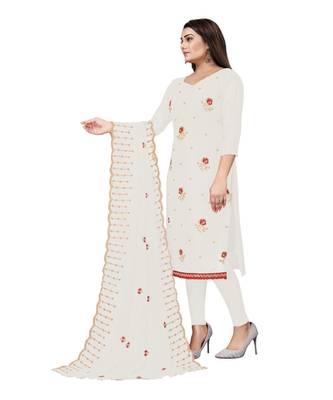 White Georgette Embroidered Unstitched Dress Material 3