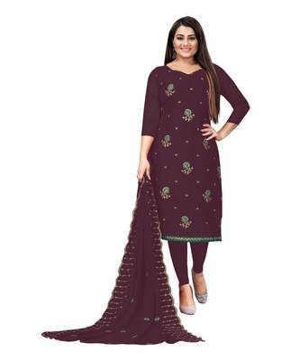Purple Georgette Embroidered Unstitched Dress Material 1