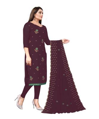 Purple Georgette Embroidered Unstitched Dress Material 2