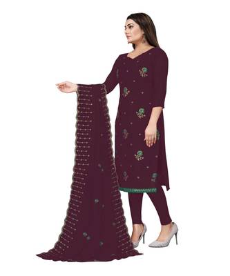 Purple Georgette Embroidered Unstitched Dress Material 3