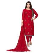 Red Georgette Embroidered Unstitched Dress Material