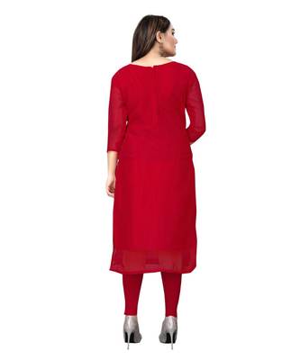 Red Georgette Embroidered Unstitched Dress Material 4