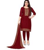 Maroon Georgette Embroidered Unstitched Dress Material