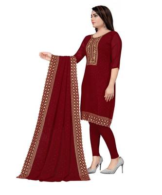 Maroon Georgette Embroidered Unstitched Dress Material 3